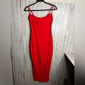 SKIMS Red Lace-Trim  Slip Dress